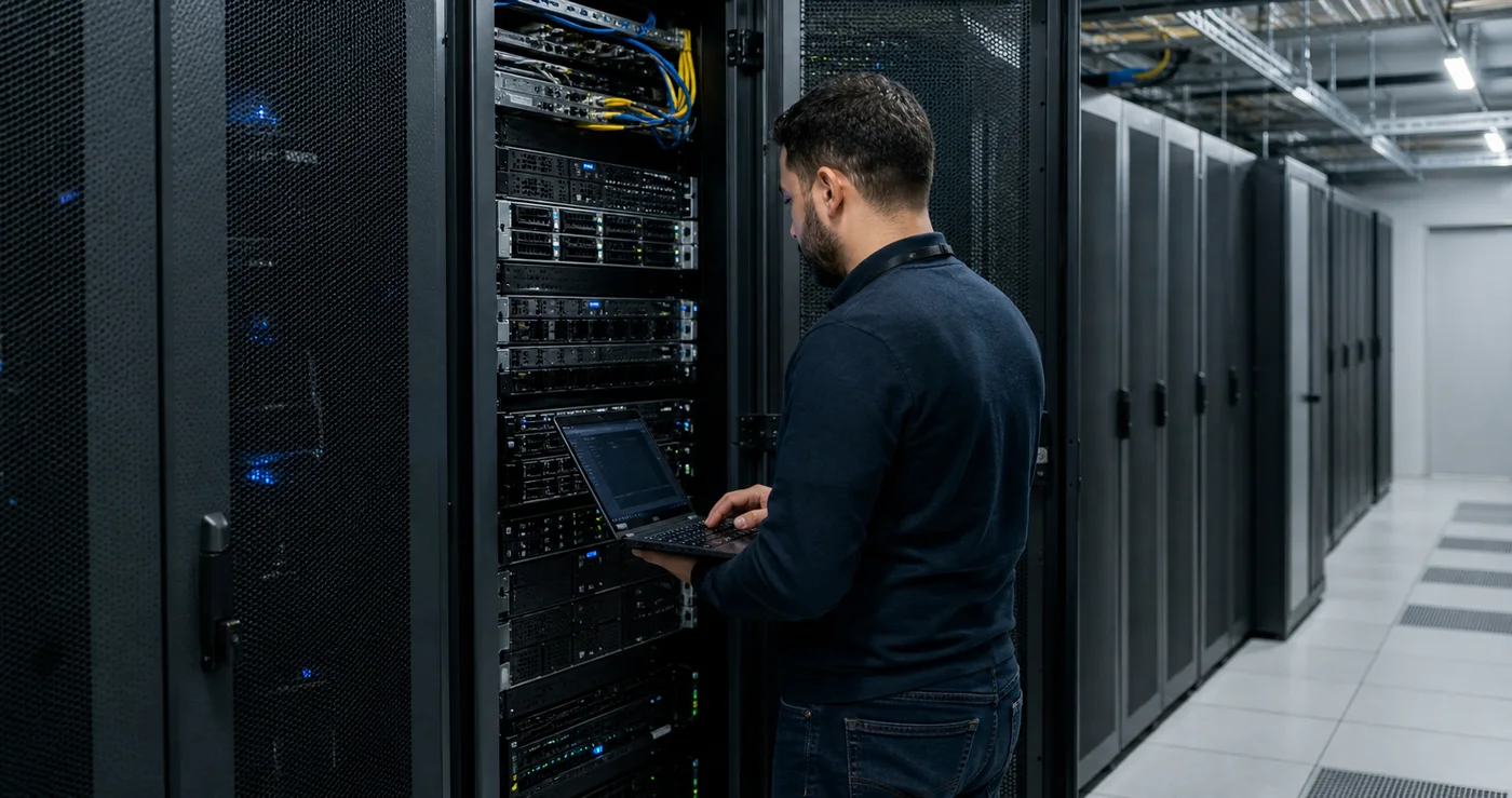 Veri merkezinde VDS sunucu altyapısını kontrol eden sistem uzmanı